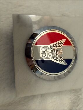Vintage Round Emblem Marble Square Paperweight with Eagle and Tricolor Stripes